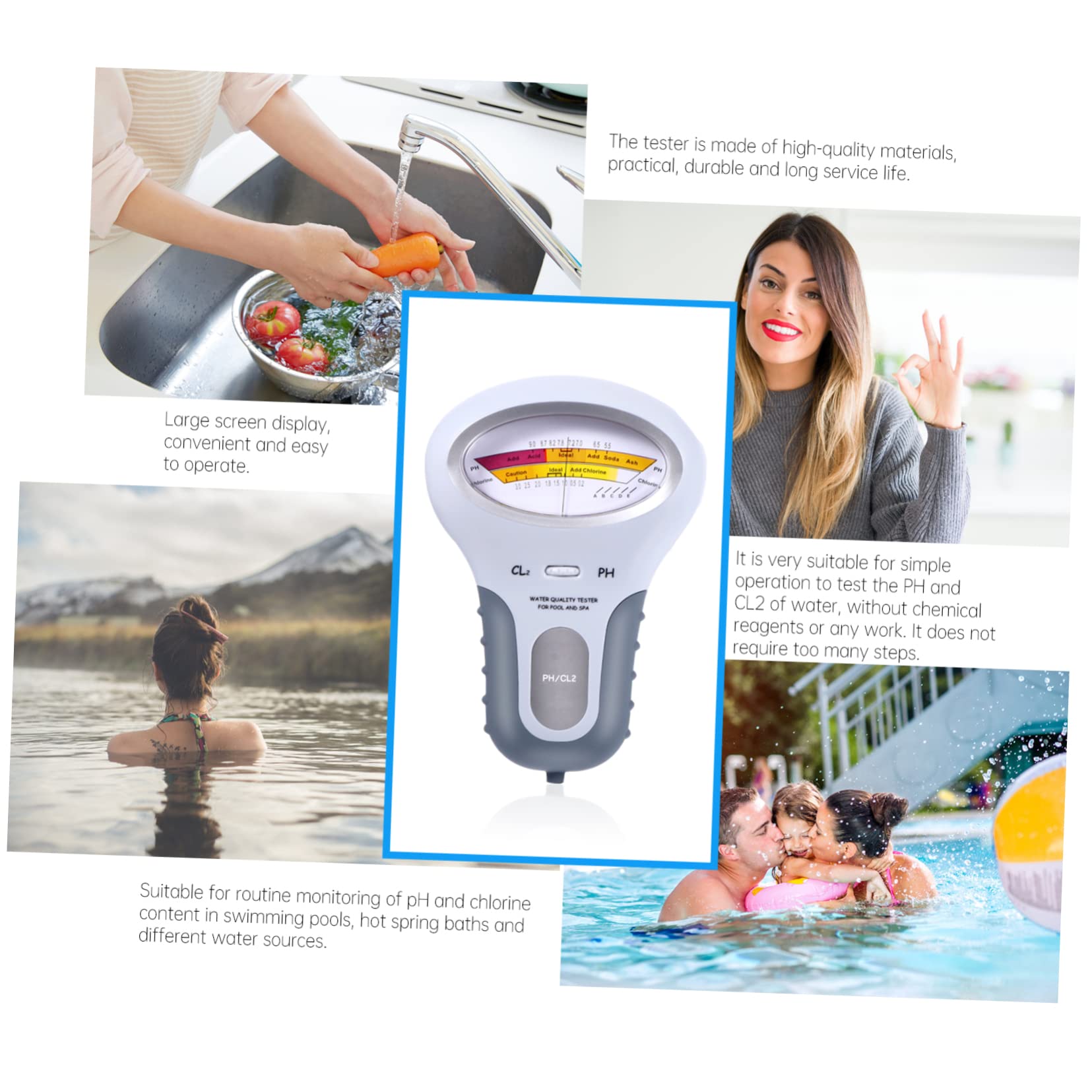 Lot De 4 Testeurs Deau De Piscine Ph-mètre Pour Spa Matériau Abs Partage En Famille
