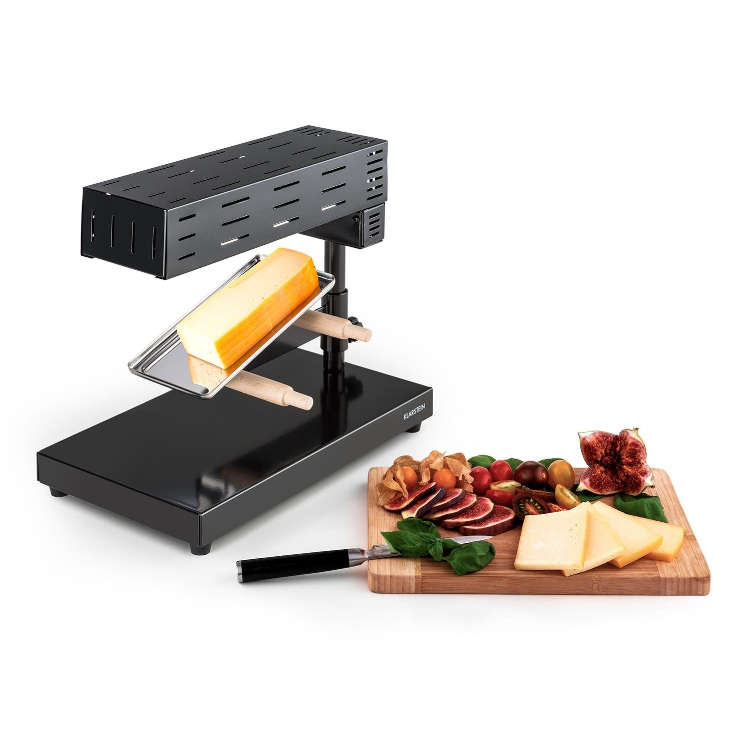 Klarstein Grill raclette do sera z topnikiem ze stali nierdzewnej, Obrotowy i regulowany grill raclette do sera w kawałku, Solidny szwajcarski 600W mały topnik do