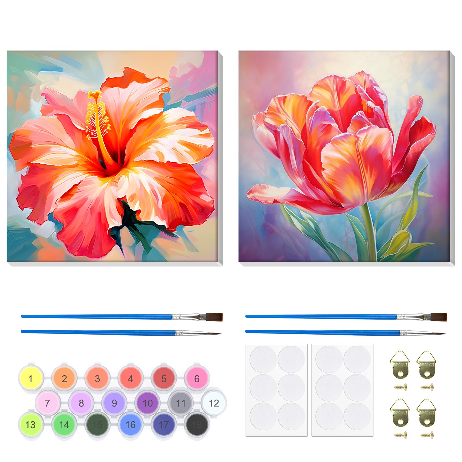 Lxmsja 2 Pack Flowers Paint by Numbers for Adults Beginner with Frame Canvas, Painting by Numbers Kits for Adults, Arts & Crafts Adult Paint by Numbers Kits Gifts for Women Home Decor, 8x8in