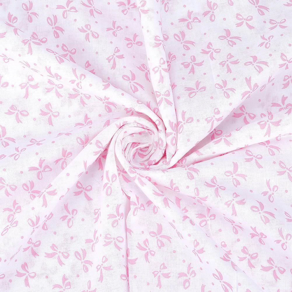 PH PandaHall Bowknot Cotton Fabric Pink Bows Print Fabrics 1.6x1m Cute Bow Sewing Fabric Bowknot Decorative Fabrics for Clothing Quilting Patchwork Holiday Outdoor Decor DIY Craft