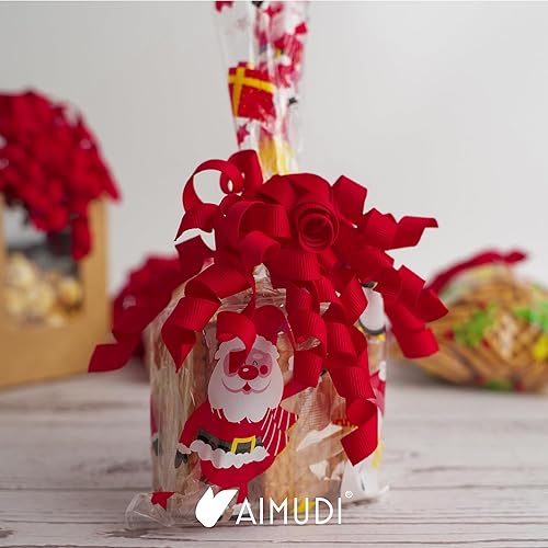 Miniatura 8 de AIMUDI Lazos rizados rojos de 4 pulgadas, lazos de cinta rizada autoadhesivos, lazos para envolver regalos, cinta de grogrén, lazos para bolsas de