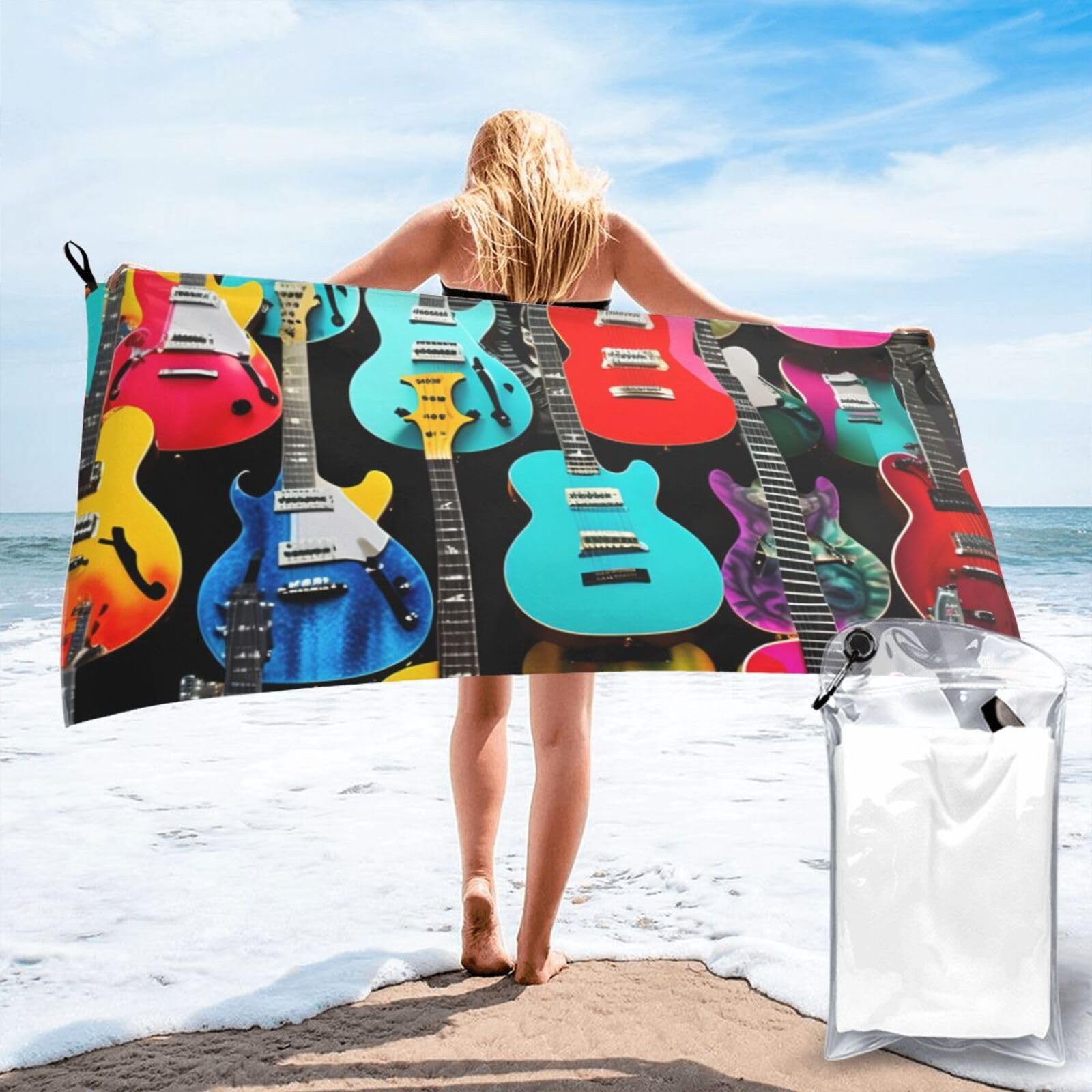 JBJGKHLP Colorful Guitars Print Quick Dry Portable Towel For Beach Camping Hiking Yoga Fitness Outdoor Adventures