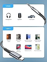 Vista 6 de JSAUX Cable USB C a conector auxiliar de audio de 0.138 in de 3.3 pies, USB tipo C a 0.138 in para auriculares estéreo de automóvil, compatible