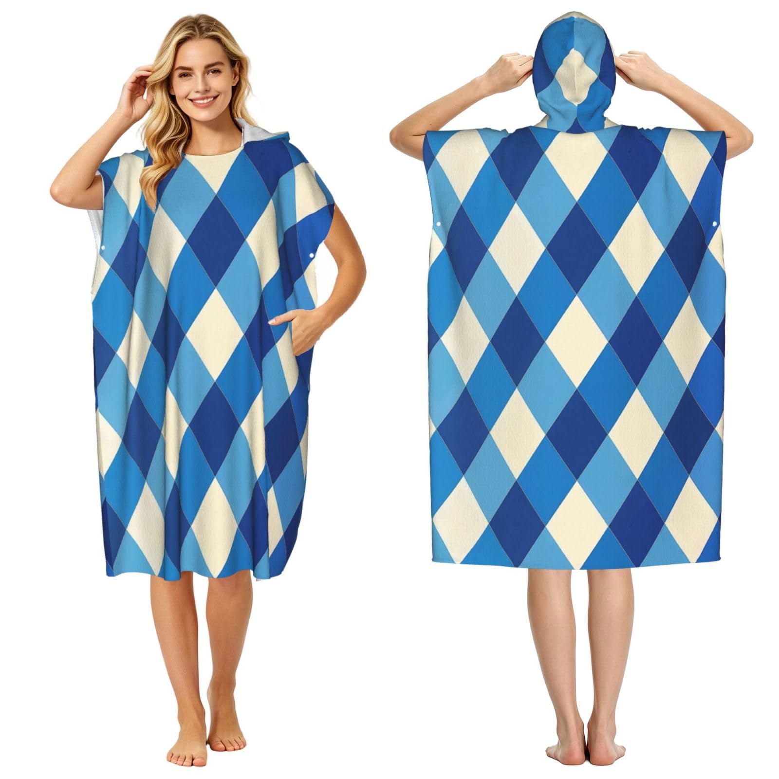 KLGRTJHK Bavarian State Flag Adult Hooded Beach Poncho Towel 43"X35"