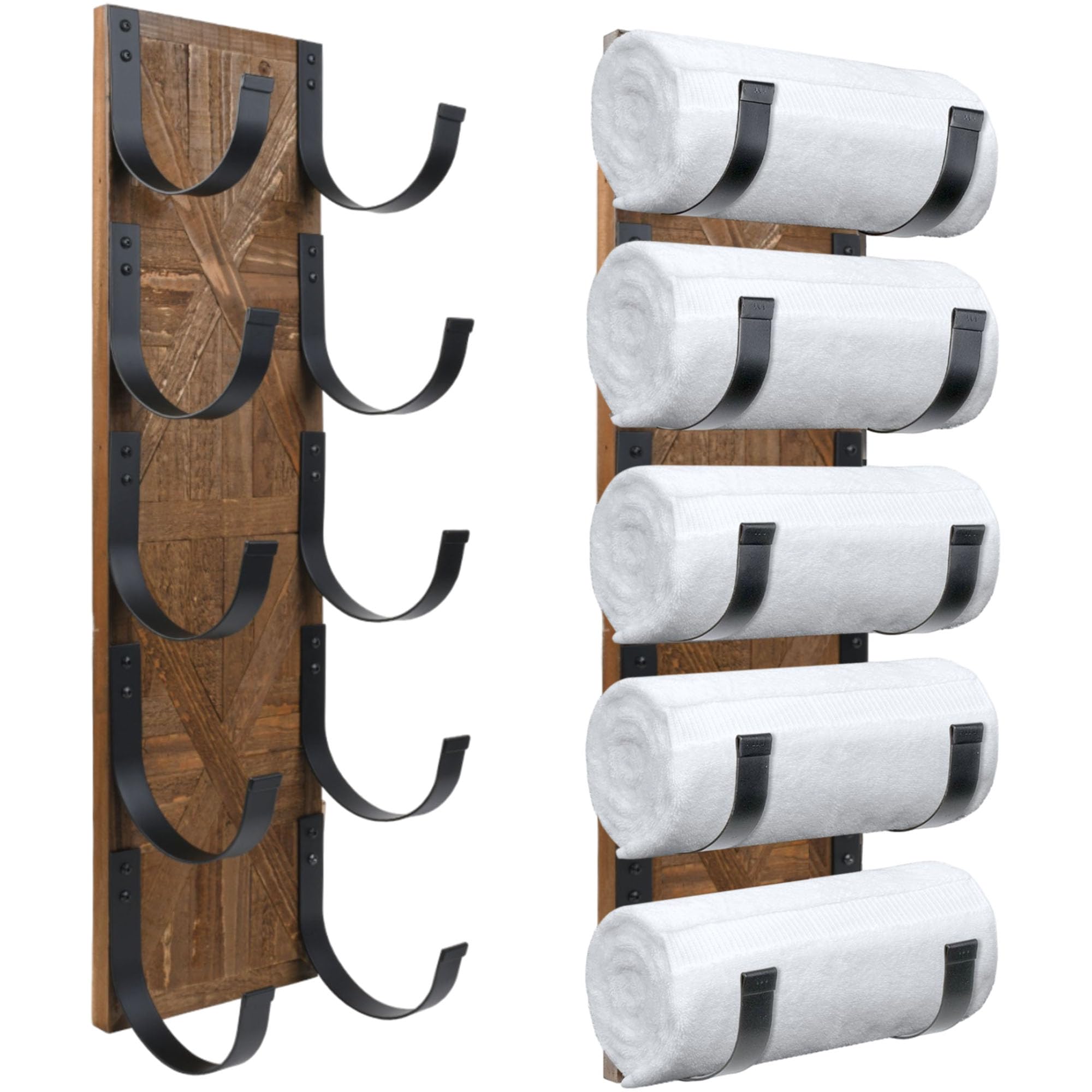 Photo 1 of Autumn Alley Rustic Farmhouse Towel Rack for Rolled Towels – Stunning Barn Wood Farmhouse Bathroom Decor for Wall – Expertly Inlaid Wood with Matte Black Bar for Western Bathroom Decor