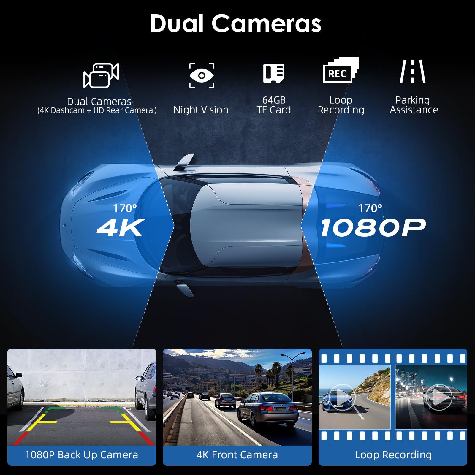 9,26 Calowy Przenośny Ekran z Bezprzewodowym CarPlay i Android Auto, Radio Samochodowe z 4K Dashcam Przednią I Tylną Kamerą 1080P HD/Bluetooth/FM/AUX/64G TF/Mirror Link/Voice Control/GPS