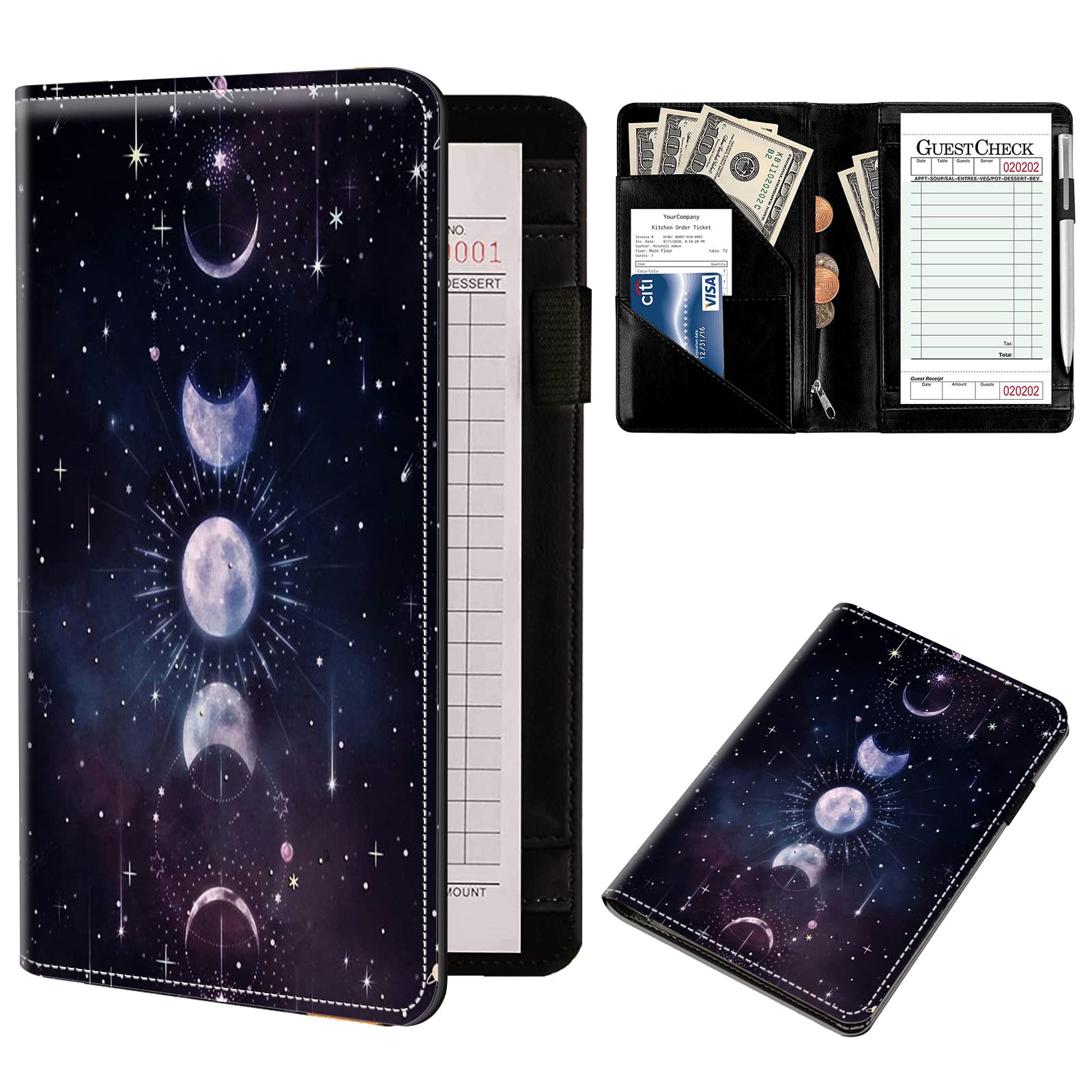 SDFCVBTYU Server Book Organizer, Server Books for Waitress, PU Leather Waiter Book Organizer