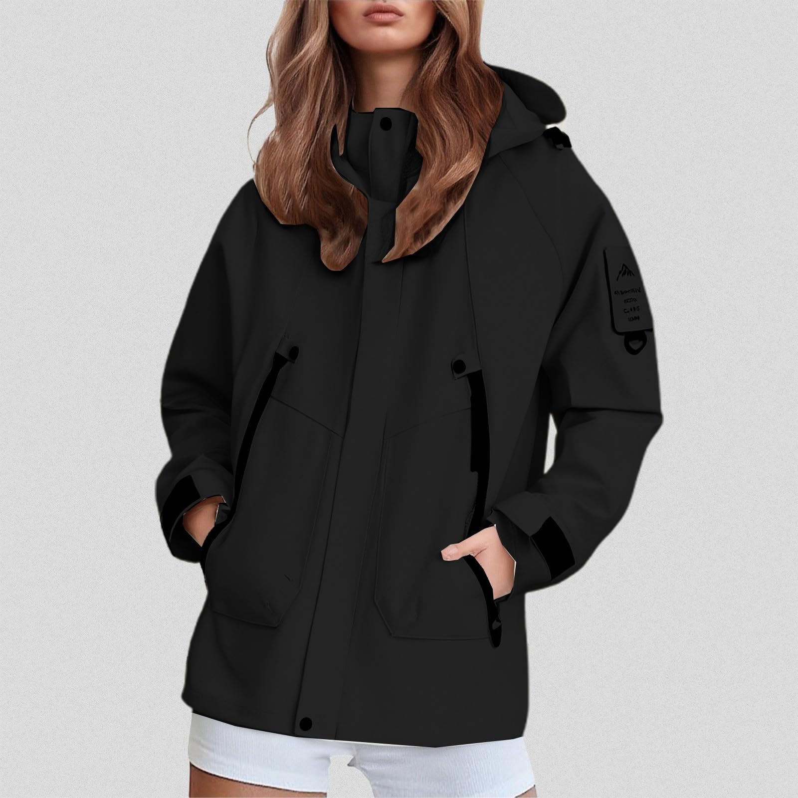 Chubasquero para mujer, ligero, cortavientos, holgado, chubasquero, ropa de senderismo con capucha, talla grande