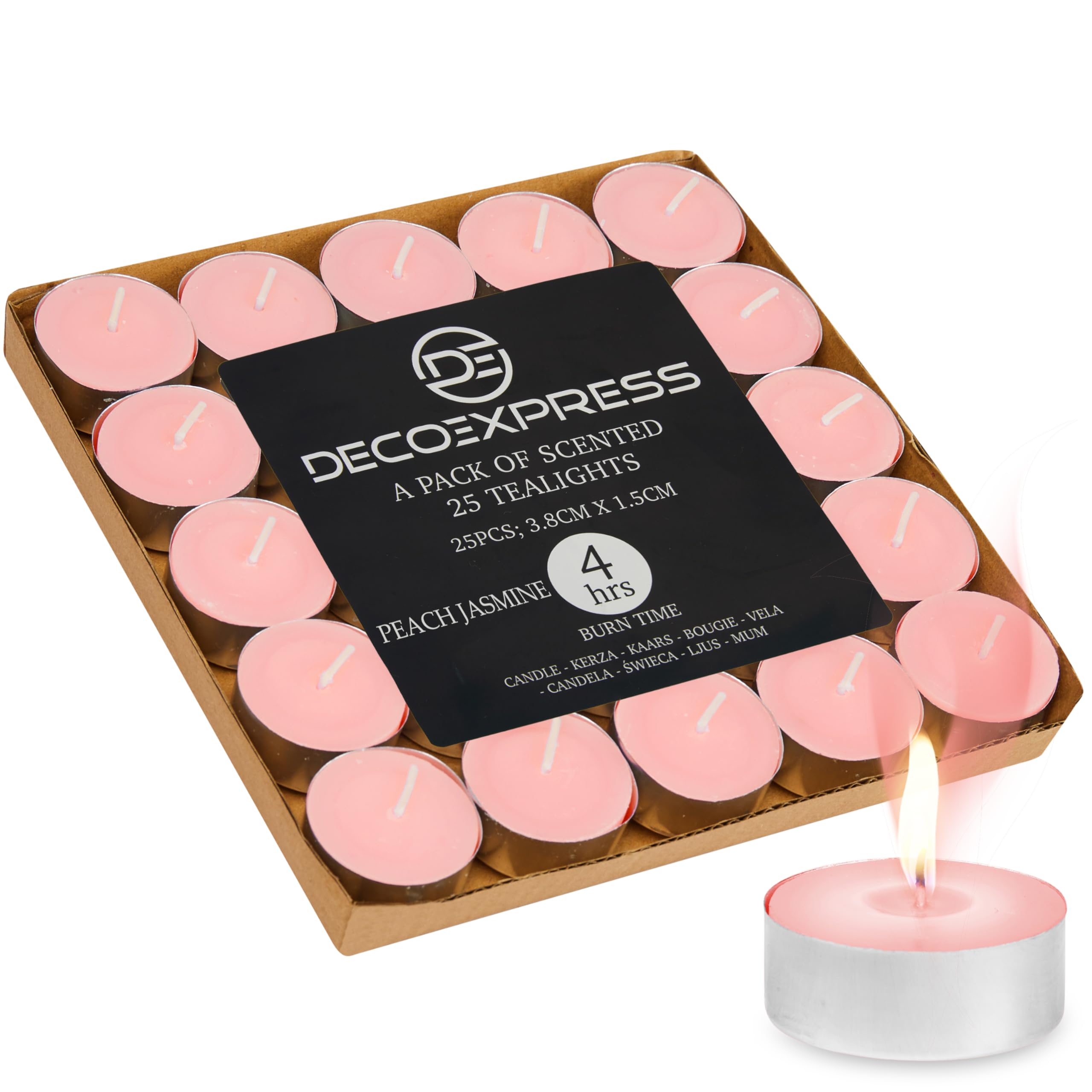 Deco Express Scented Tealights - Peach Jasmine - Orange - 25 Pack