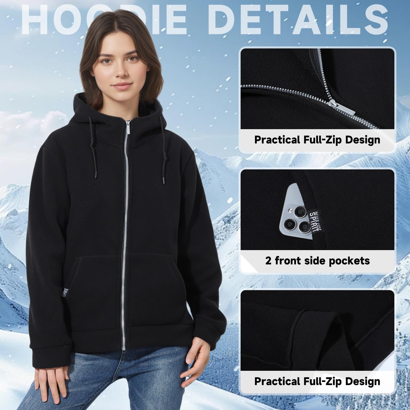 BWBIKE Sudaderas con Capucha y Cremallera Completa para Mujer Forradas en Vellón Acogedoras Manga Larga Sudaderas Gruesas Chaqueta Casual Suave y Cálida Ropa Exterior con Capucha