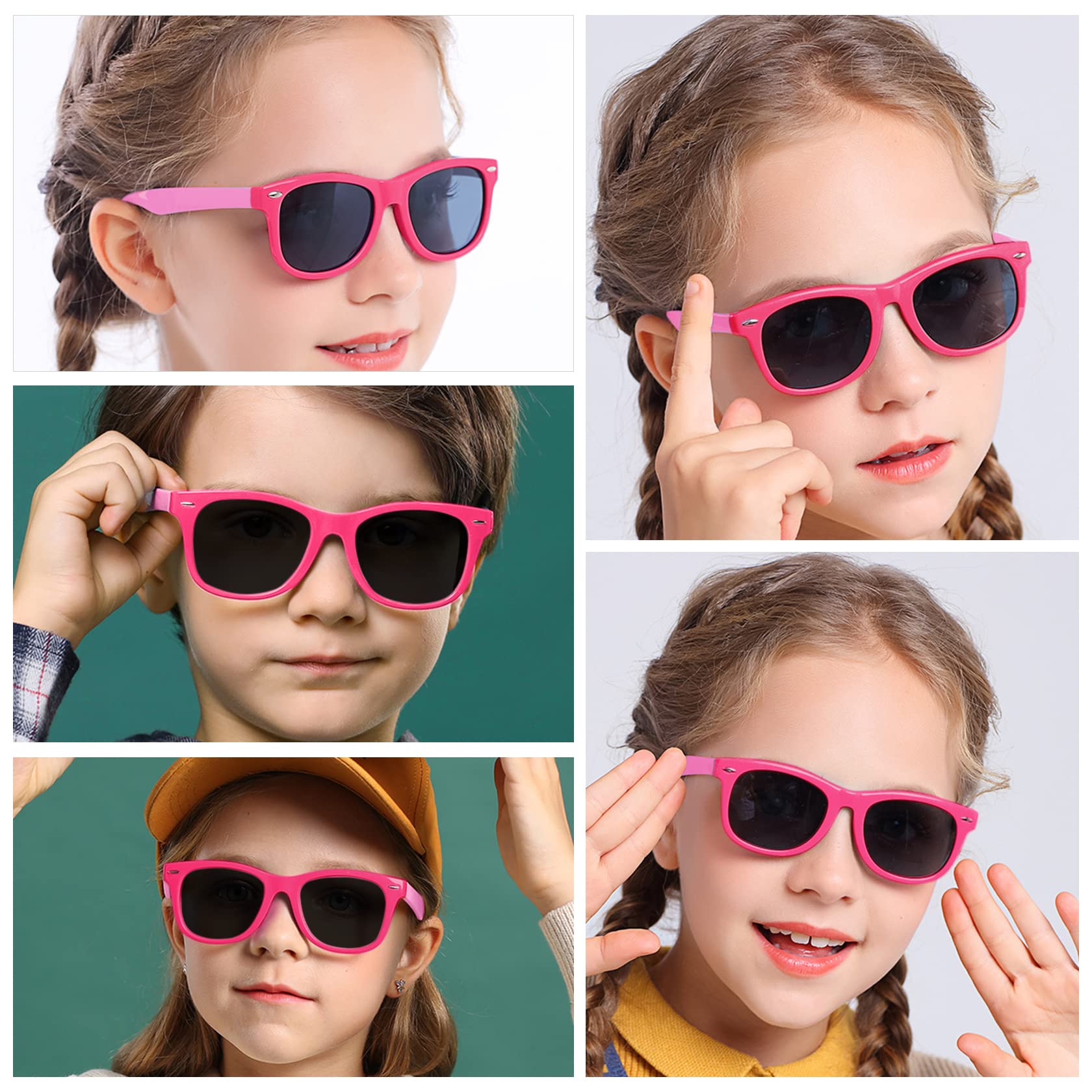 Klasyczne Dziecięce Okulary Przeciwsłoneczne dla Dzieci z Polaryzacją Ochrona UV 400 Okulary Prostokątne Elastyczna Ramka dla Dziewczynek Chłopców Maluch Wiek 3-12