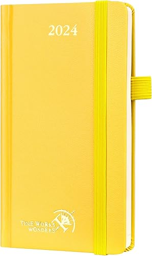 POPRUN Calendario de bolsillo 2024 semanal y mensual para bolso de 3.5 x 6.5 pulgadas, agenda pequeña de tapa dura 2024 con cierre elástico, soporte