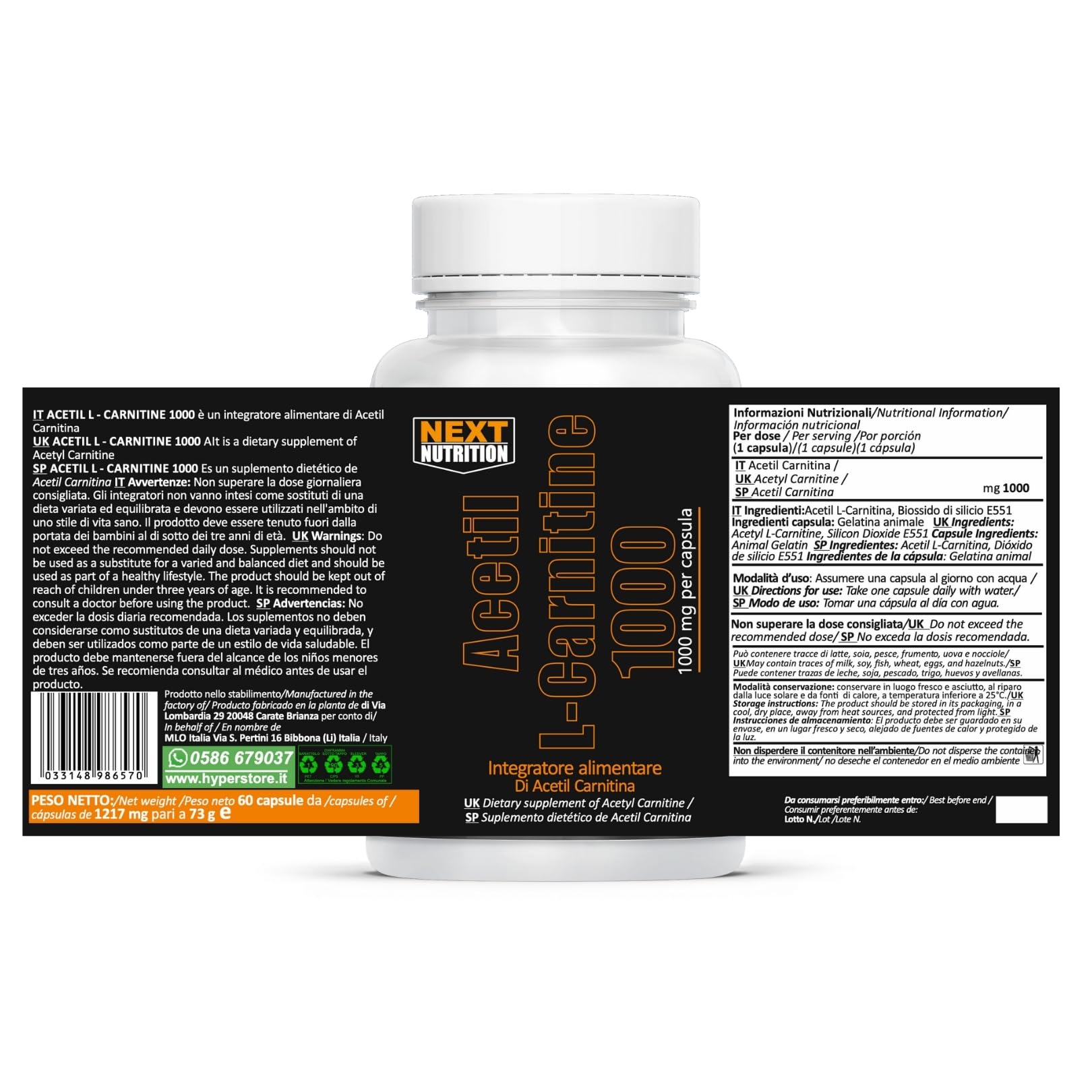 L-Carnitine Pure - 300 g di polvere pura senza additivi - 100% L-Carni