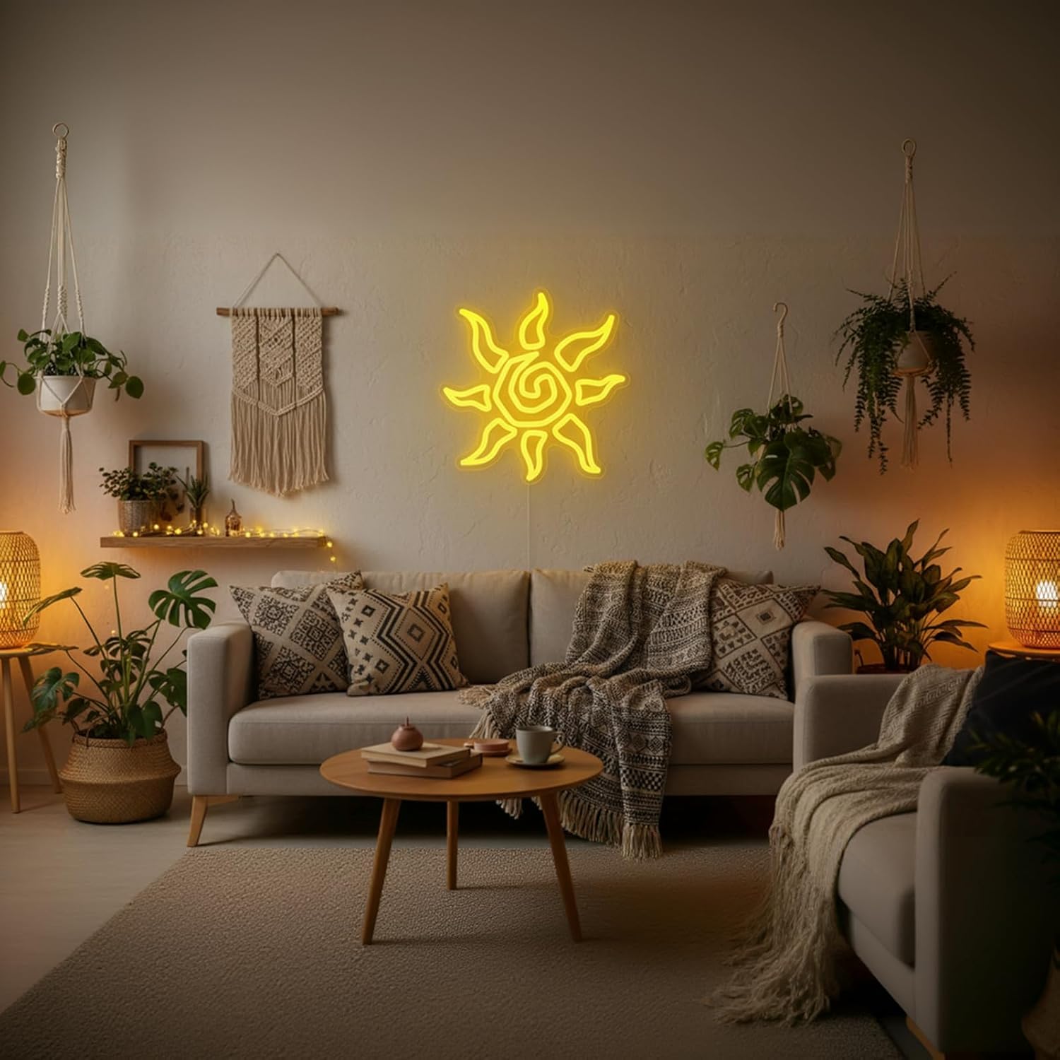 Sun Neon Sign, Dimmable Yellow Sunburst LED Neon Lights for Boho Wall Decor, Meditation Room, Game Room, Bar, Man Cave, Living Room, Aesthetic Home Neon Wall Art