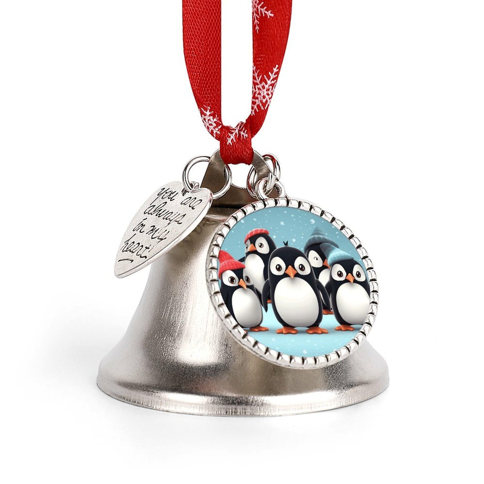 Cute Penguins Bell Ornament Red Ribbon for Christmas Tree Holiday Decoration Personality Believe Bell Ornaments Sleigh Bells for Winter New Year Party Supplies
