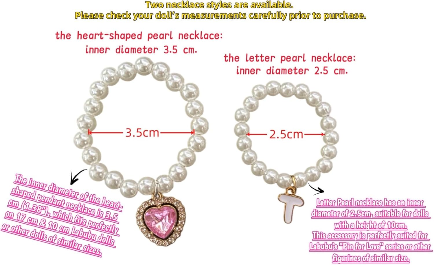 2026 New Doll Clothes & Accessories - A-Z Letter Pearl Necklaces/Pendants, Pin for Love Series La Boo-Boo Doll Pin - For 10cm/4.13inch Dolls, Festival/Birthday Gifts(No Doll)