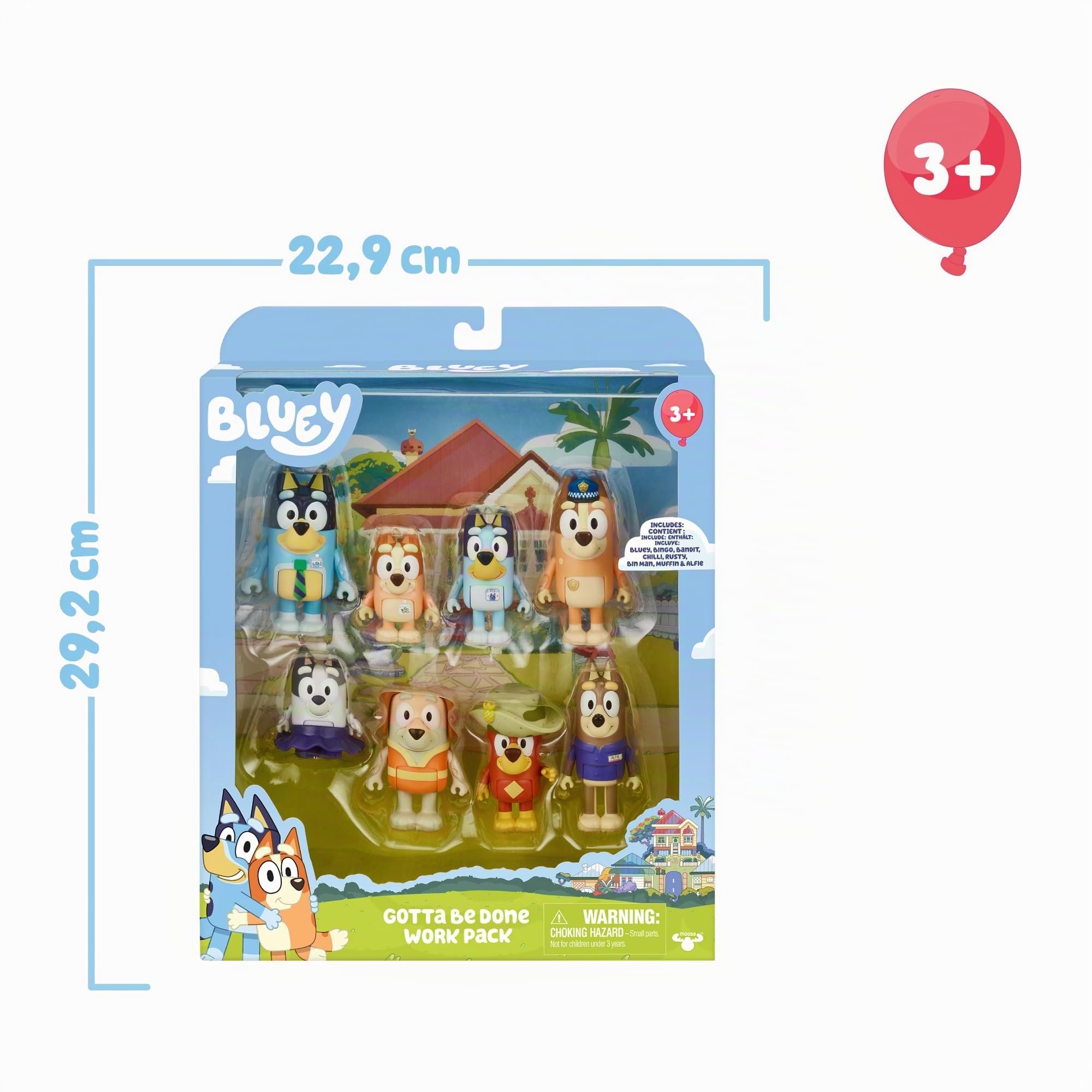 Bluey - Confezione da 8 figure avventura, statuette articolate Amici preparati a IR di avventura, bambole della serie per bambini, Aumenta la tua collezione con questo pacchetto, famoso (BLY73000)