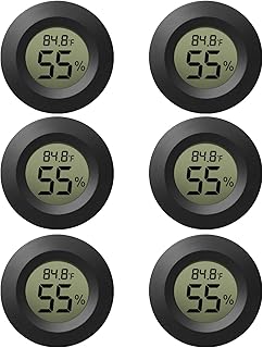 6-Pack Thermometer Hygrometer, EEEkit Humidity Temperature Meter Gauge with LCD Monitor Black Round Hygrometer Thermometer Indoor Outdoor Humidity Meter Gauge for Home Greenhouse Basement Babyroom