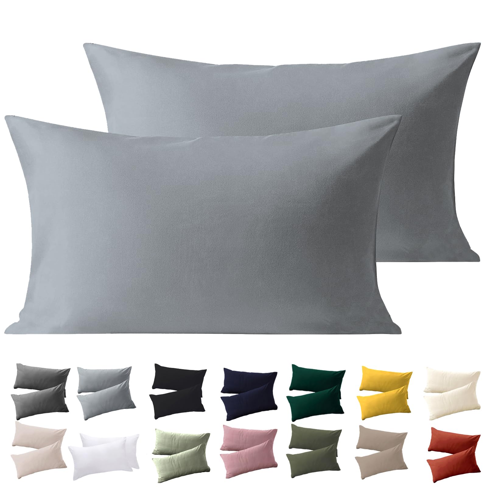 Soifox Large Pillow Cases 2 Pack, Grey King Size Pillowcases with Envelope Closure, 100% Brushed Microfiber House Wife Pillow Covers Wrinkle and Stain Resistant, Standard Size 50x90 cm, Gray