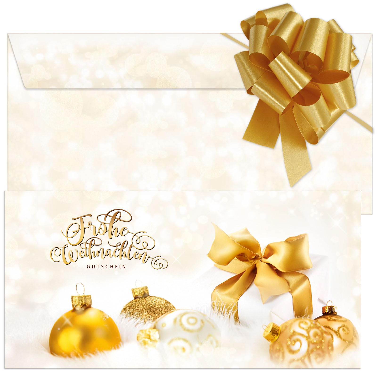 GESCHENKGUTSCHEINcom - 100 Blanko Gutscheine mit Kuvert & Schleife - Formulare mit Vordruck für Weihnachten Unternehmen Kunden X9218-2-100