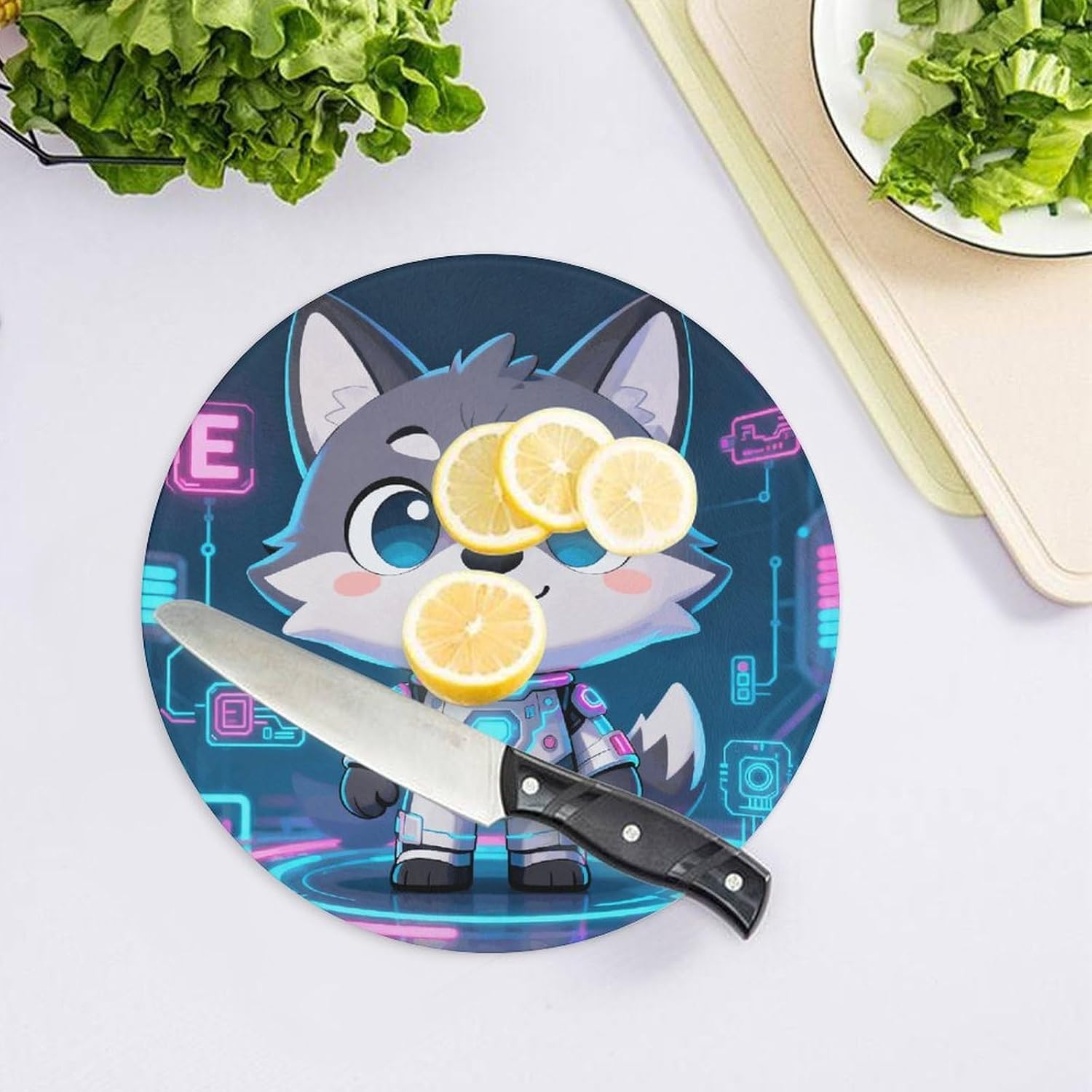 E-wolf Chopping Block Tempered Glass Cutting Board Mats Round Countertop Cutting Boards Sturdy Charcuterie Boards for Bar Cheese Board Snack Tray