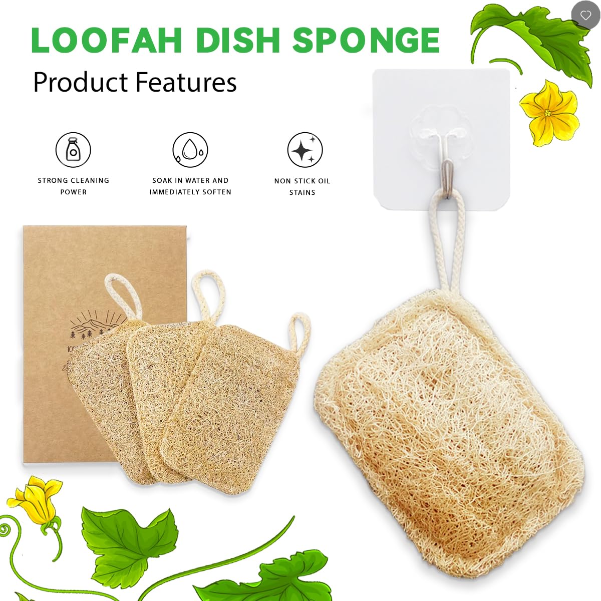 Spugna esfoliante per il corpo in luffa naturale (confezione da 3), scrub doccia, rimuove la pelle morta, durevole, beige