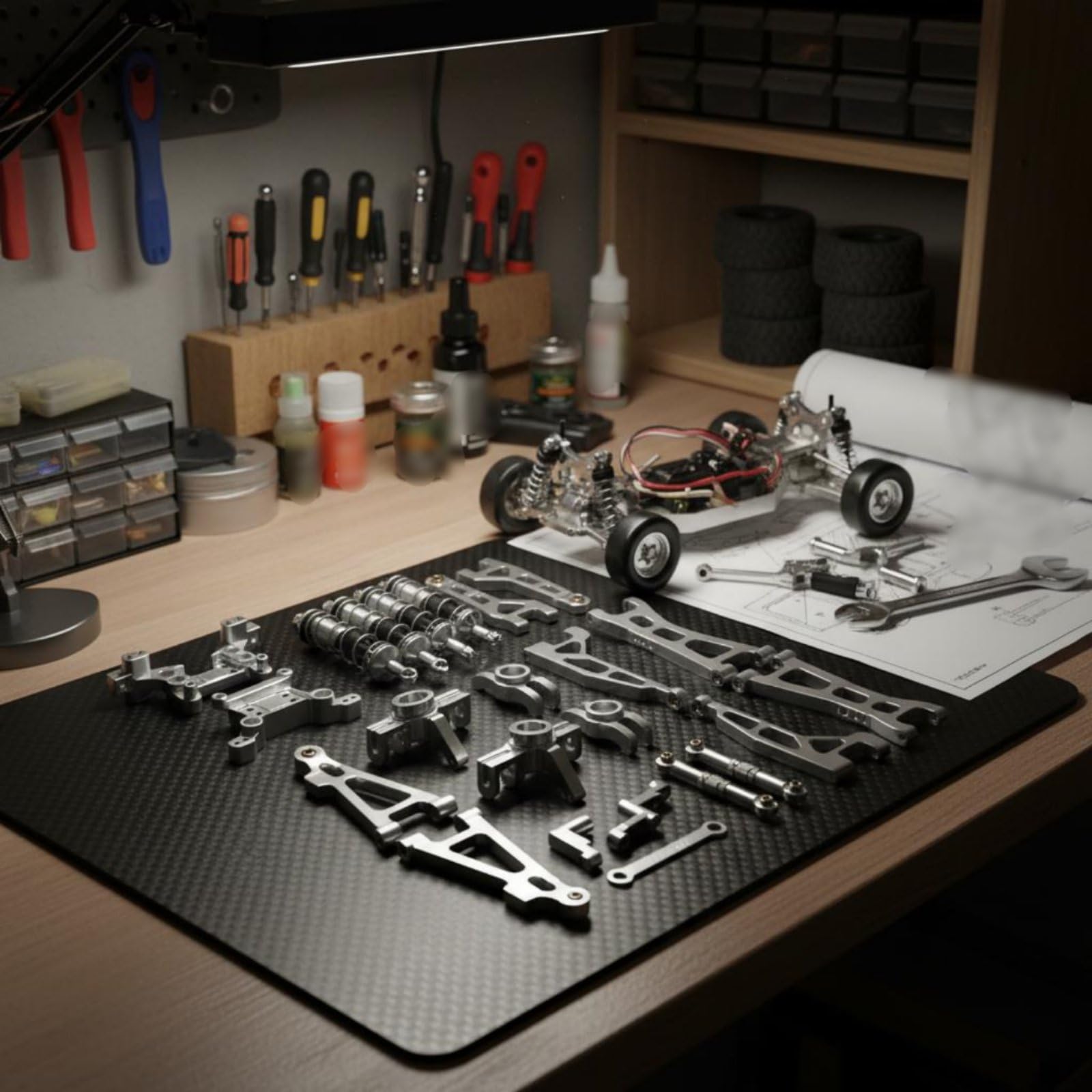Elektroauto RC Auto Metall Upgrade Satz Tuningteile Schwingarme Dämpfer Lenkung aus Aluminiumlegierung für Leichten Aufbau Und Hohe Belastbarkeit für, Red