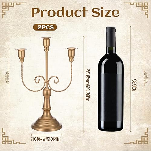 Miniatura 2 de 2 candelabros dorados, 3 brazos de 11.8 pulgadas, portavelas de metal para candelabros temáticos de fiesta, mesa, centro de mesa, decoración,