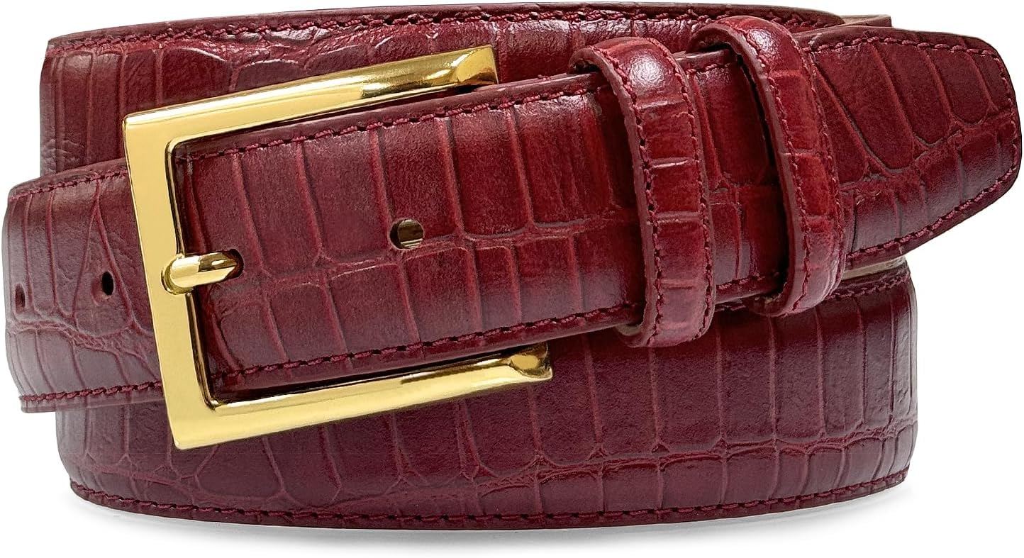 Men's Gold or Brushed Nickel Buckle Genuine Leather Alligator Embossed Dress Belt 1-3/8"(35mm) Wide