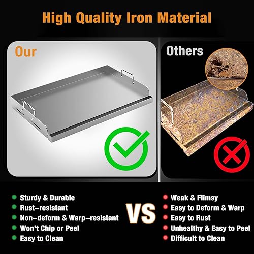 Miniatura 4 de Barbqtime Plancha universal para cocinar freír para parrilla de gas, plancha de metal de 25 x 16 pulgadas, placa superior plana para estufa de