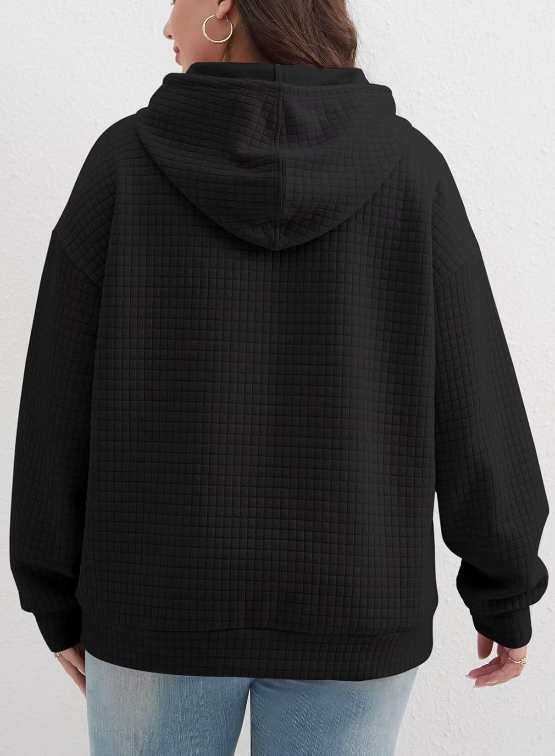 Womens Plus Size Tops Fashion 2026 Spring Hoodies Sweatshirts Drawstring Long Sleeve Waffle Knit Pullover Sweatshirt - Image 2