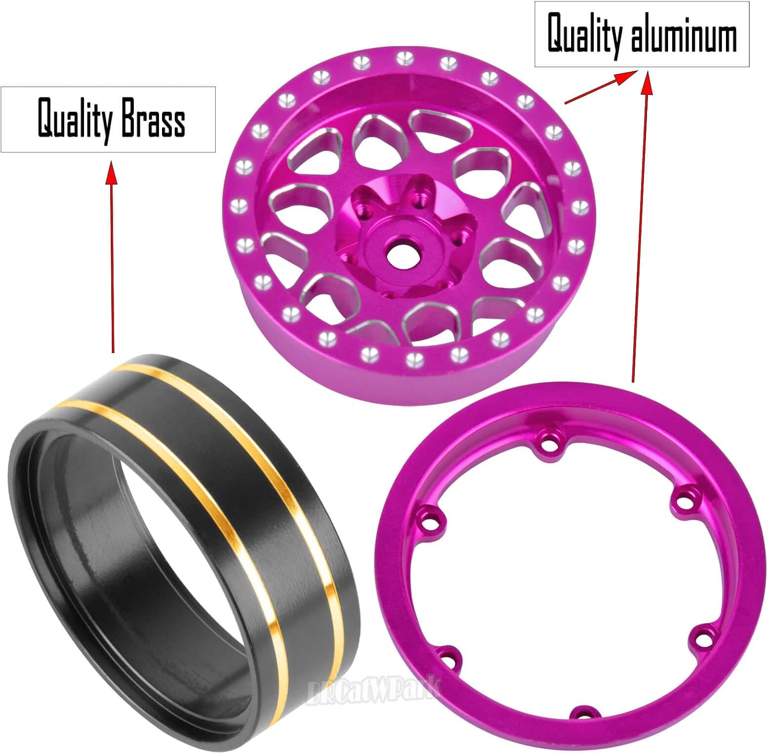 RC 1.3 Beadlock Wheel Rims for 1/18 TRX4M 1/24 SCX24 FCX24 RC Crawler Car,4pcs RC 1.3 in Brass Rims & Aluminum Beadlock,RC Truck Rims,Pink