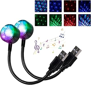 2 PCS Car USB Starlight, Round Sound Control Plug and Play Ambient Light, 9 Modes RGB Romantic Starlight Decorative Light, Universal for Most Cars (Multicolored)