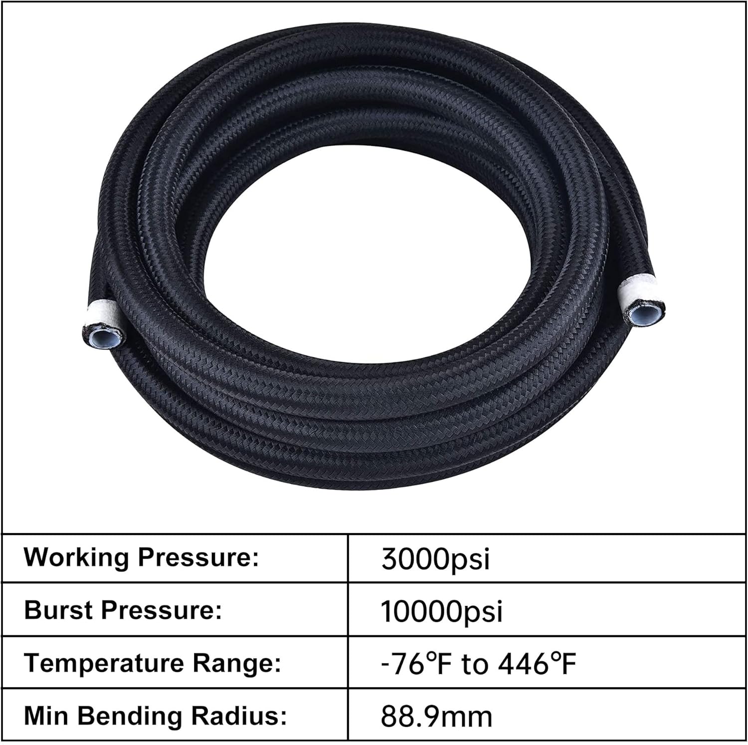 EVIL ENERGY 6AN PTFE E85 Nylon Fuel Hose 10FT Black Bundle with 6AN PTFE Hose End Fitting 90 Degree