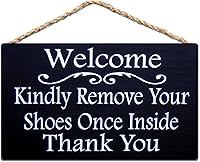 Vista 1 de KDLY Letrero de madera con texto en inglés «Welcome Kindly Remove Your Shoes Once Inside Thank You» para decoración del hogar, puerta y pared, «Keep