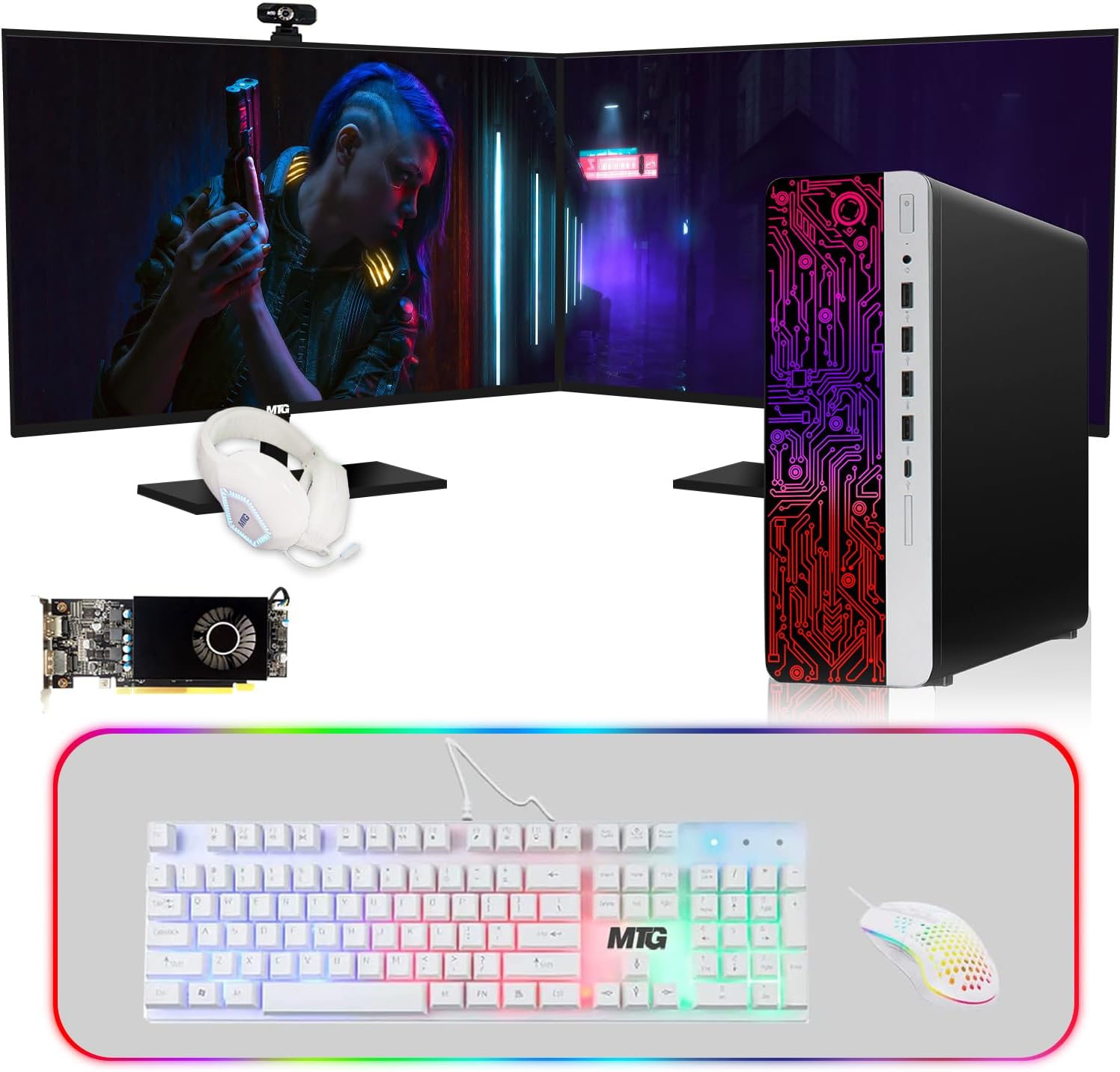 HP G3 Gaming Desktop PC, Intel Core i7 6th Gen, AMD RX 550 Graphics, 32GB RAM, 512GB SSD + 128GB SSD, MTG New 24 Inch Dual Monitor, Gaming Kit Webcam, Windows 11 (Renewed)