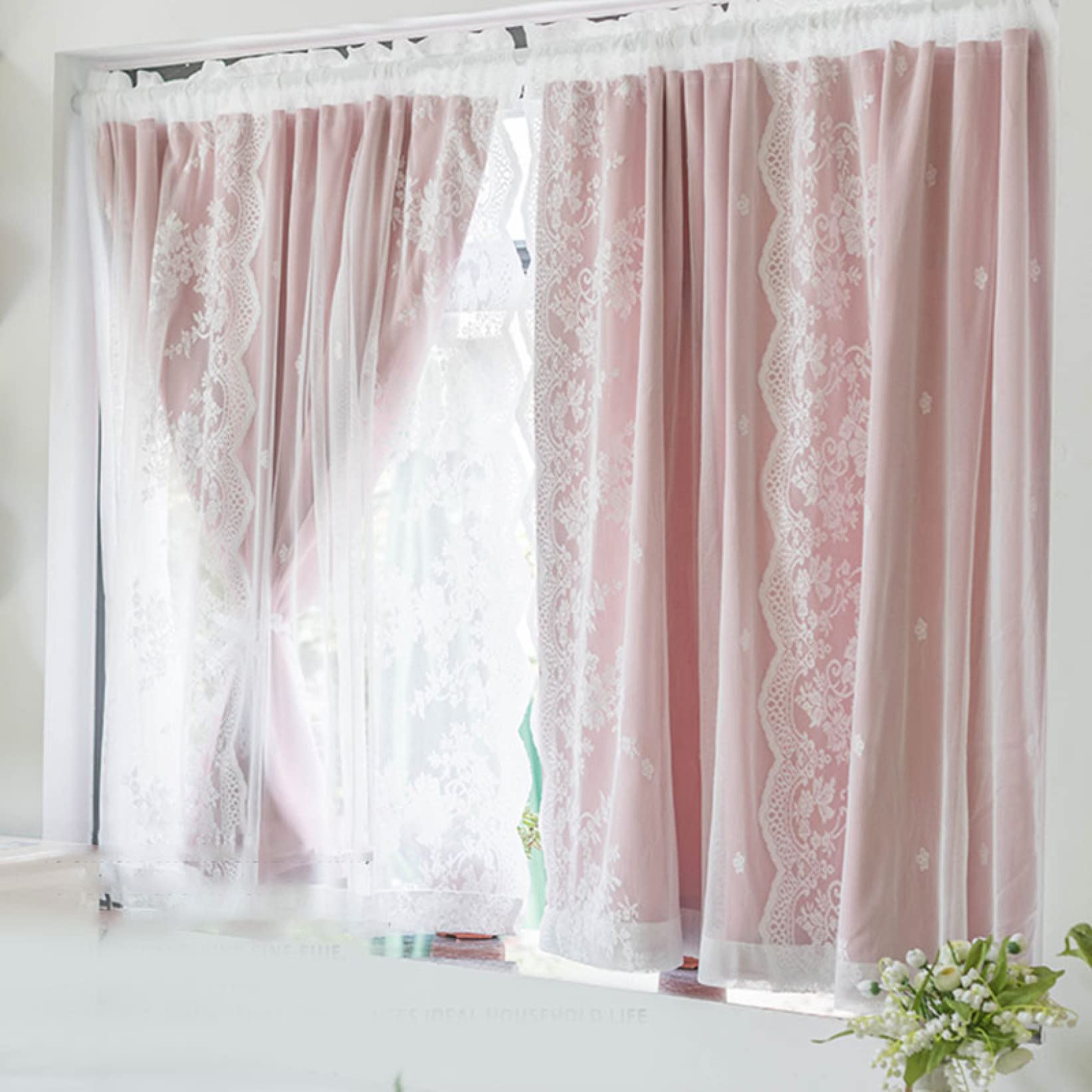 両開き　間仕切りカーテン　フリル　フラワー　淡い花柄 両開き間仕切りカーテンフリルフラワー淡い花柄