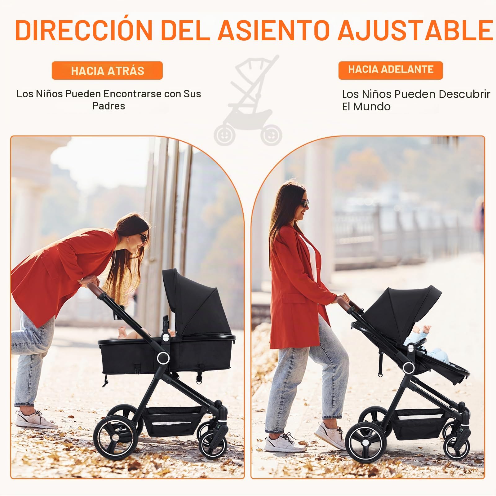 GarveeHome Cochecito De Bebé 2 En 1 Plegable Ligero Con Capazo Reversible y Ruedas Todo Terreno 0-36 Meses Aluminio