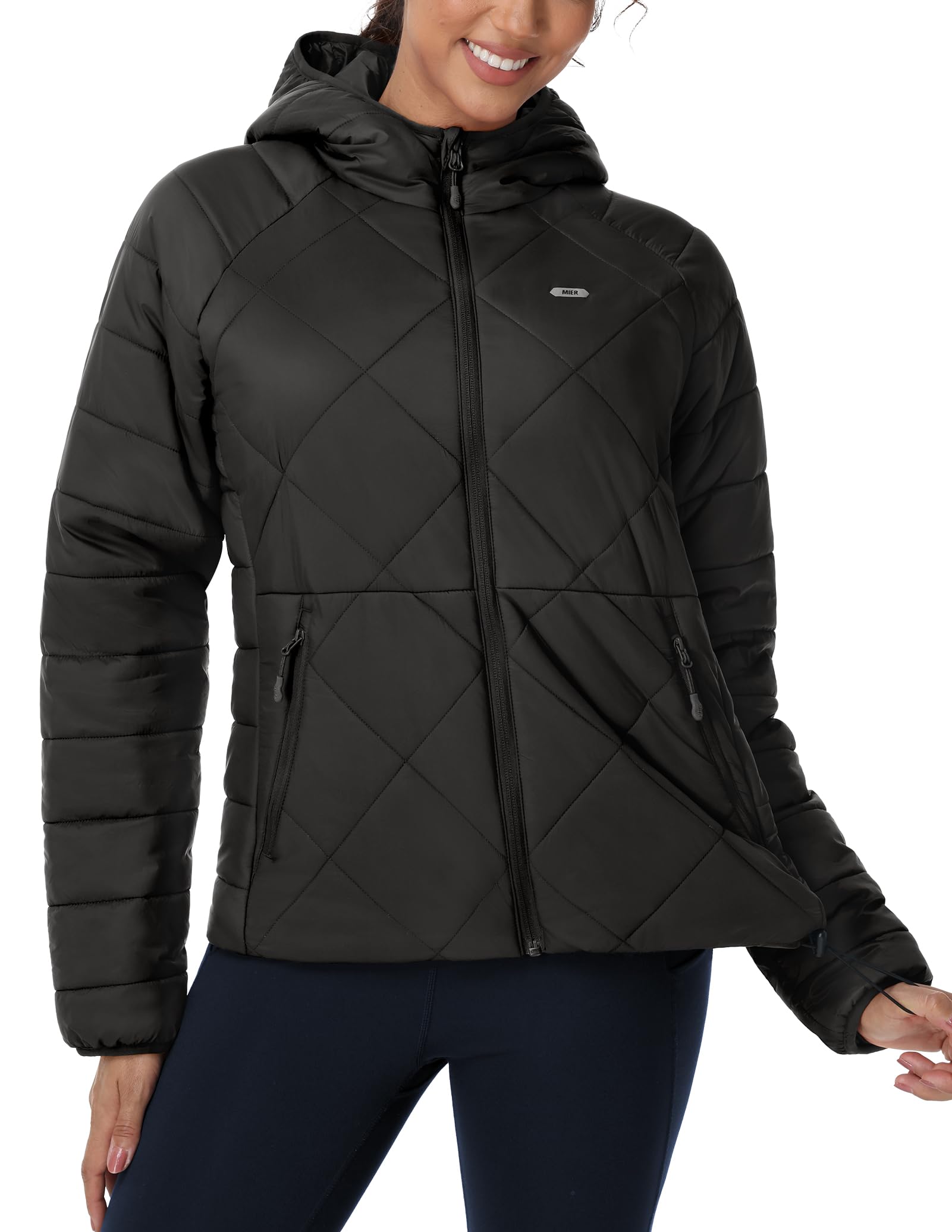 MIER Frauen Leichtgewicht Puffer Jacke Packbar gepolsterte Mäntel mit Kapuze und Taschen Warme Winter gepolsterte Jacken, wasserdicht