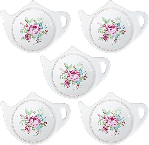 SOCOSY Portavasos de porcelana con forma de tetera, estilo vintage, con forma de tetera, accesorios de té, organizador de descanso, plato de