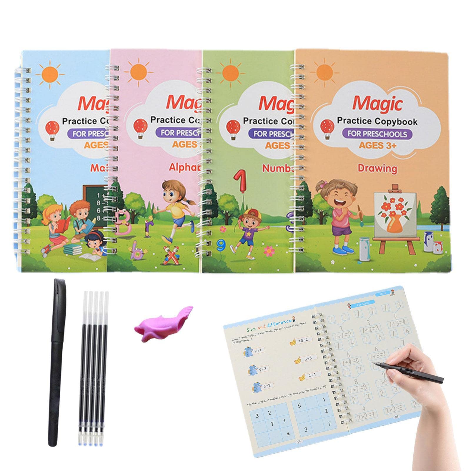 Eastuy Tracing Workbook Set | Practical Calligraphy Practice Book Erasable, Preschool Workbook Template Design Develop Basic Writing Skills with Grip
