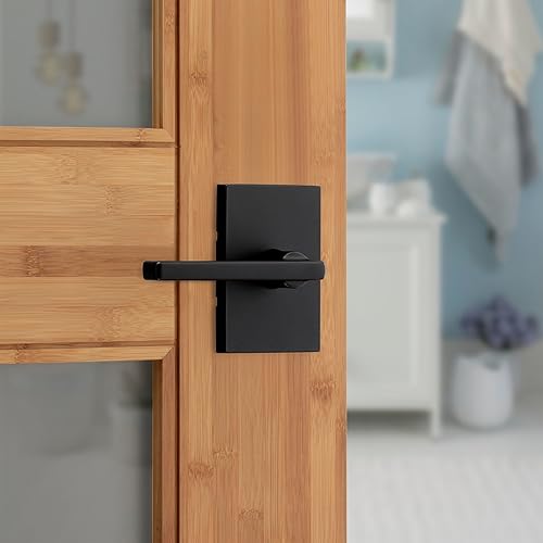 Vista 94 de Kwikset Halifax - Manija interior de paso, palanca para puertas de clóset y pasillo, manija reversible sin seguro, en acabado negro mate, con Mate