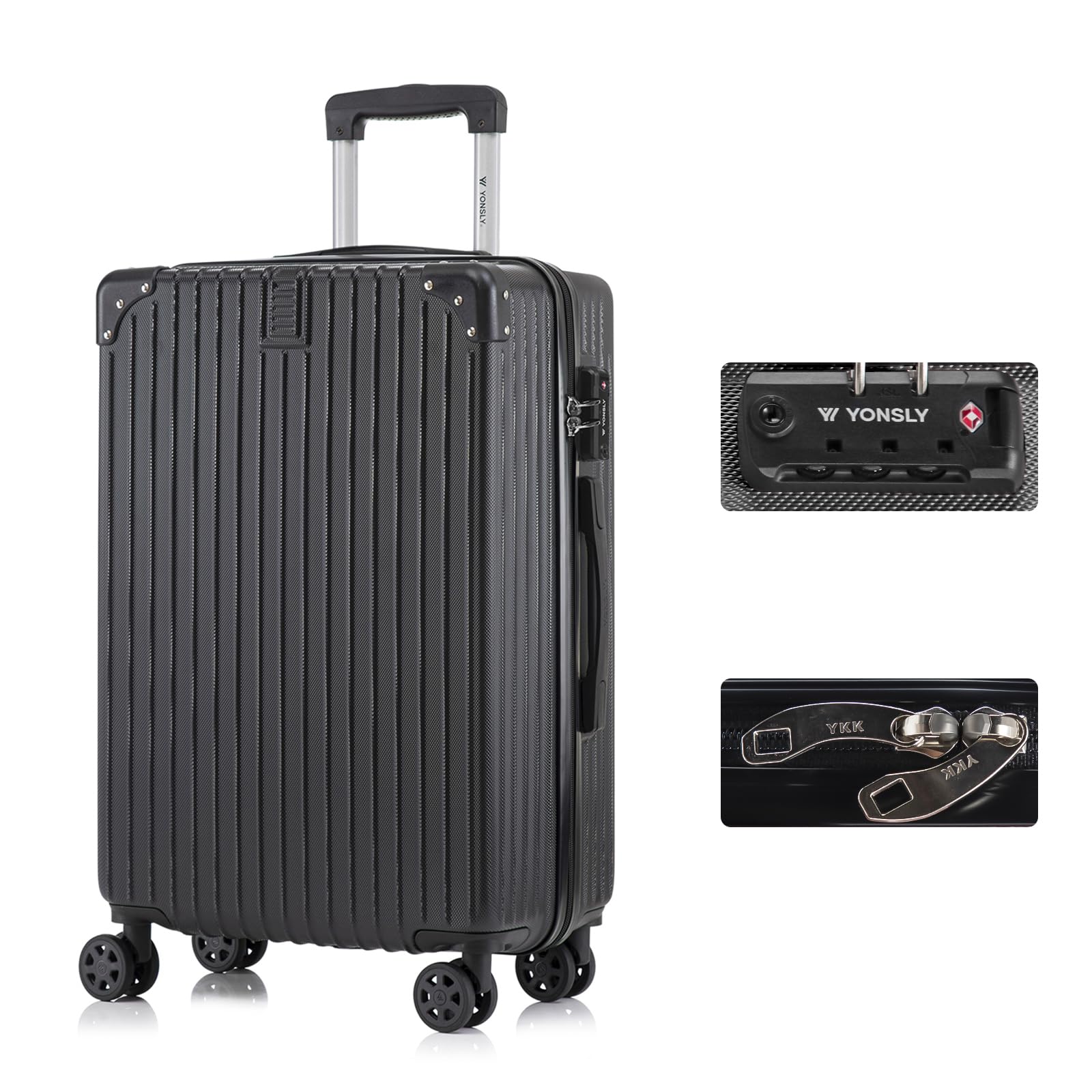 yonsly Koffer Suitcase, Trolley Reisekoffer, Rollkoffer Handgepäck mit 4 Rollen 360°, ABS Hartschalen, Sicherheitsschloss, Weicher Gummigriff, 210D-Futter
