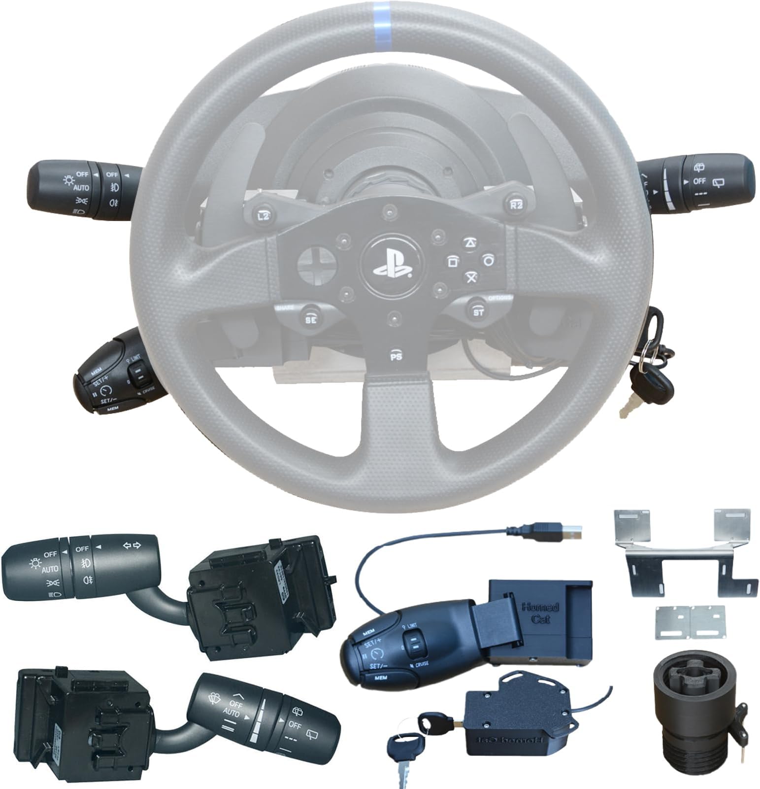 Multi-Function Stalks Turn Wiper Lever+ Turn Signal Headlight Dimmer Switch+Cruise Control Switches+ Ignition Switch Key (For Thrustmaster T300RS/T300 GT)