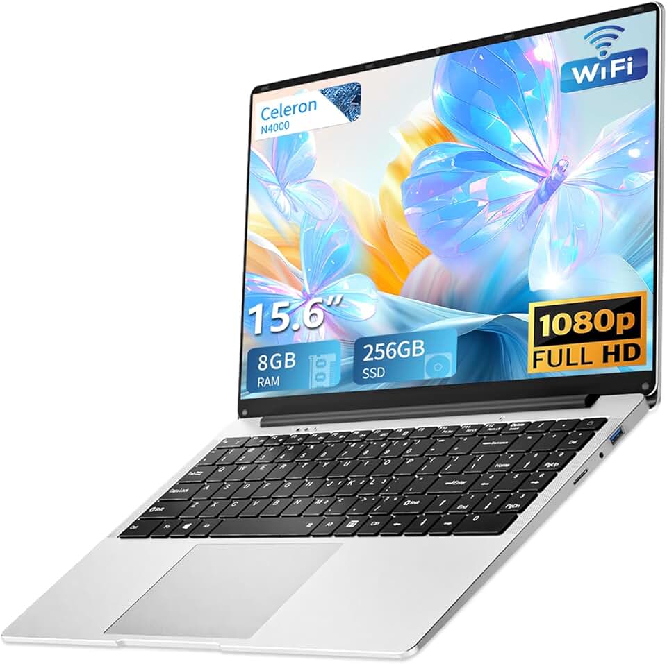 Laptop 15.6 inch, Celeron N4000 Processor 8GB LPDDR4 RAM 256