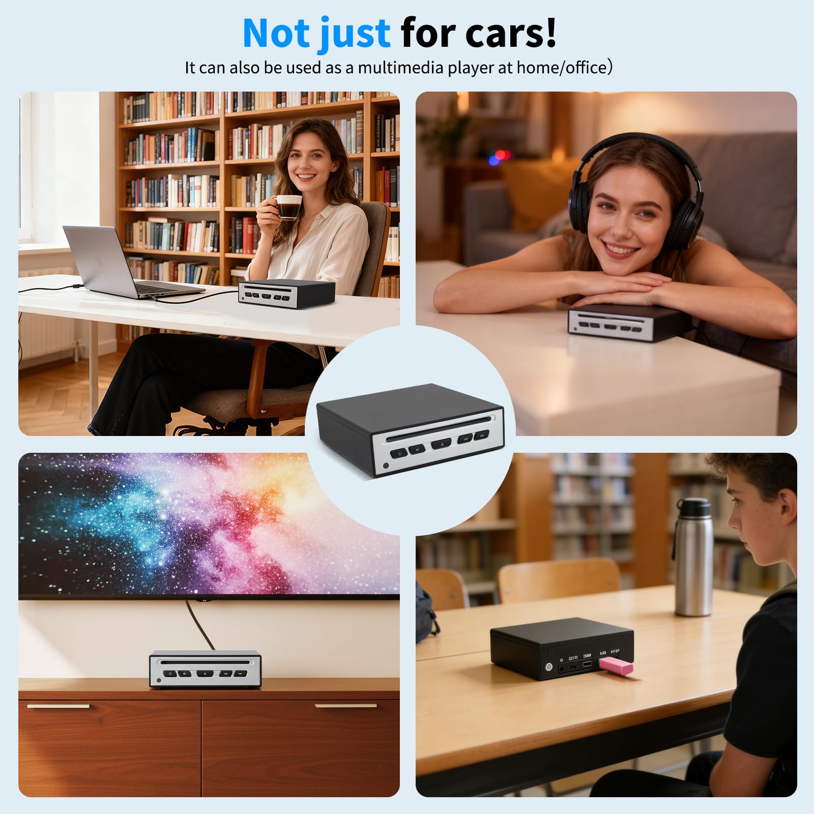 Reproductor de CD para coche – Reproductor de CD externo universal para coche con USB, AUX, HDMI y puerto USB-C, Plug & Play, compatible con radio de coche, portátil, TV, ordenador y equipo de alta