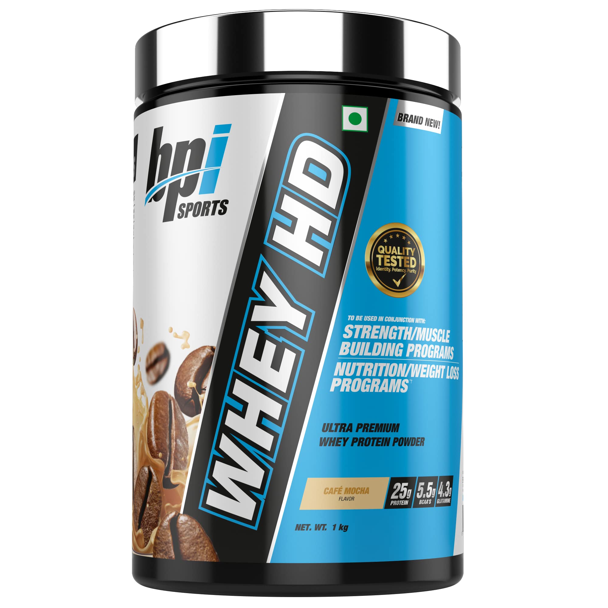 BPI Sports Whey HD Ultra Premium Protein Powder, Café Mocha, 1.0 kg