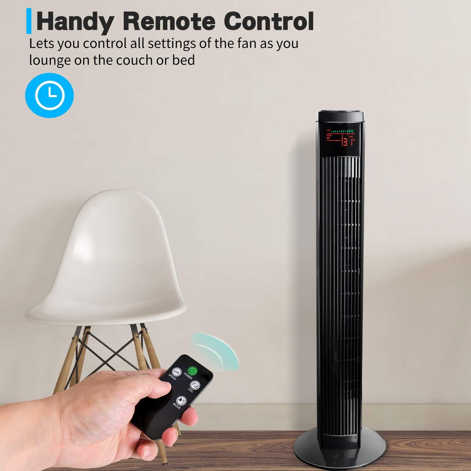 Simple Deluxe 36 Inch Electric Tower Fan with Remote Control LED Display, For Indoor, Bedroom and Home Office