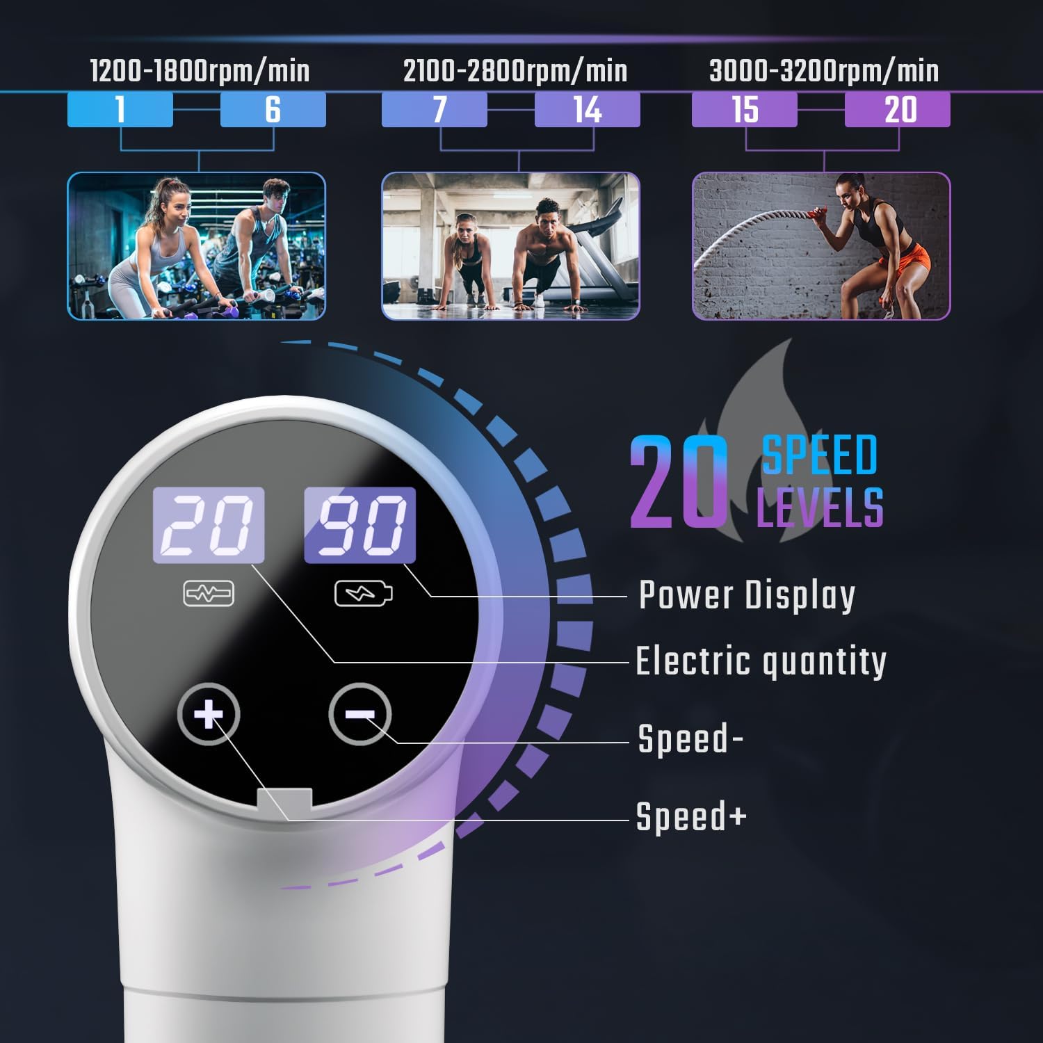 cotsoco Massage Gun Deep Tissue, Muscle Massage Gun Back Massager for Pain Relief, 20 Speeds Handheld Electric Massager Tool with Silent Brushless Motor, Suitable for Gym Office Home Travel - Image 2