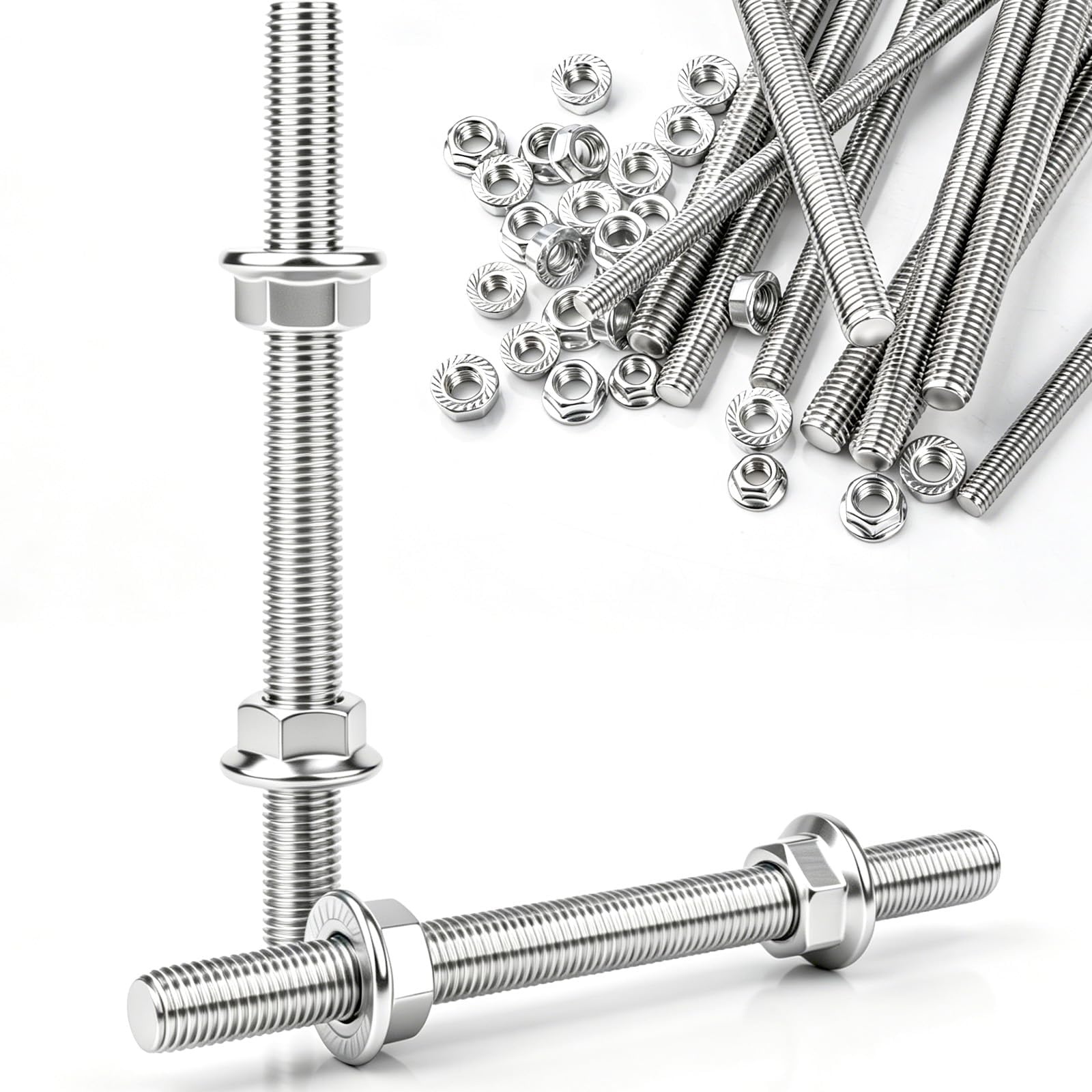 12 Pièces Tige Filetée M8 inox ,Tiges Filetées M8 x 200 mm avec Filetage Métrique Complet ,avec 24 Ecrou M8 pour Bricolage Industrie Construction